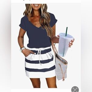 Amazon Basics ETCYY Navy and White Striped Women's Summer Dress